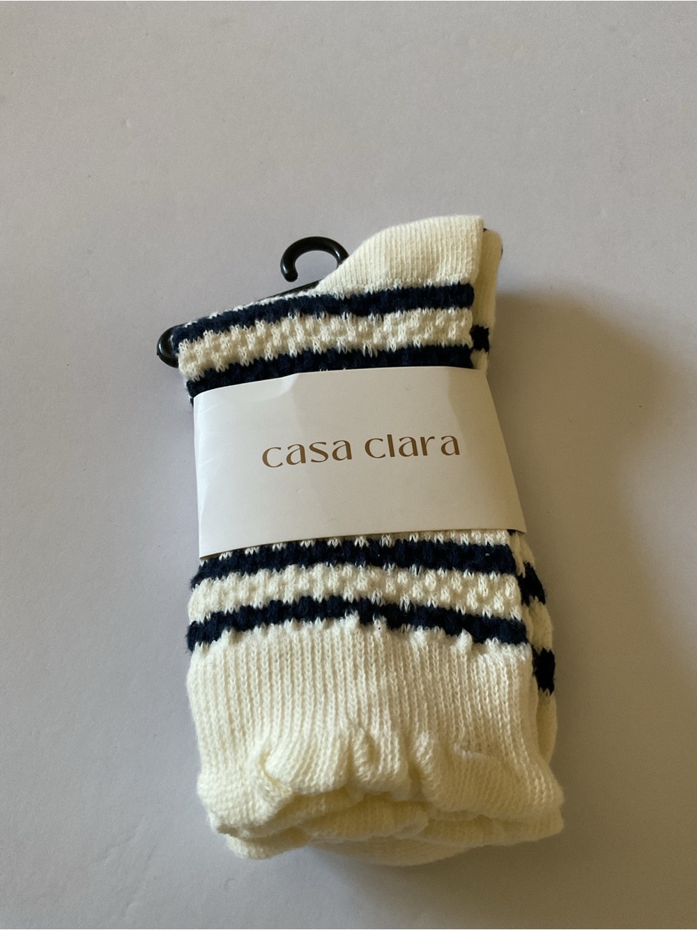 CASA CLARA WOMENS COTTON SOCKS NAVY STRIPE ON IVORY OS NWT